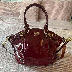 Coach Madison Red Crimson Patent Large Leather Sophia Satchel Shoulder Handbag